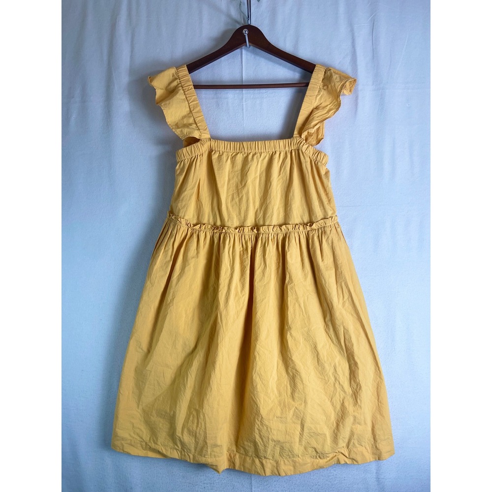 Madewell Mustard Yellow Ruffle Strap Cotton Babydoll Mini Dress Size S Pockets